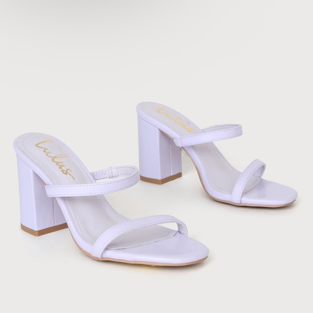 Lulus New. Never worn. Lilac Strappy Block Heel Sandals